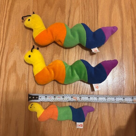 Set of 3 - TY Beanie & Teenie Babies- Inch The Worm - Picture 2 of 2